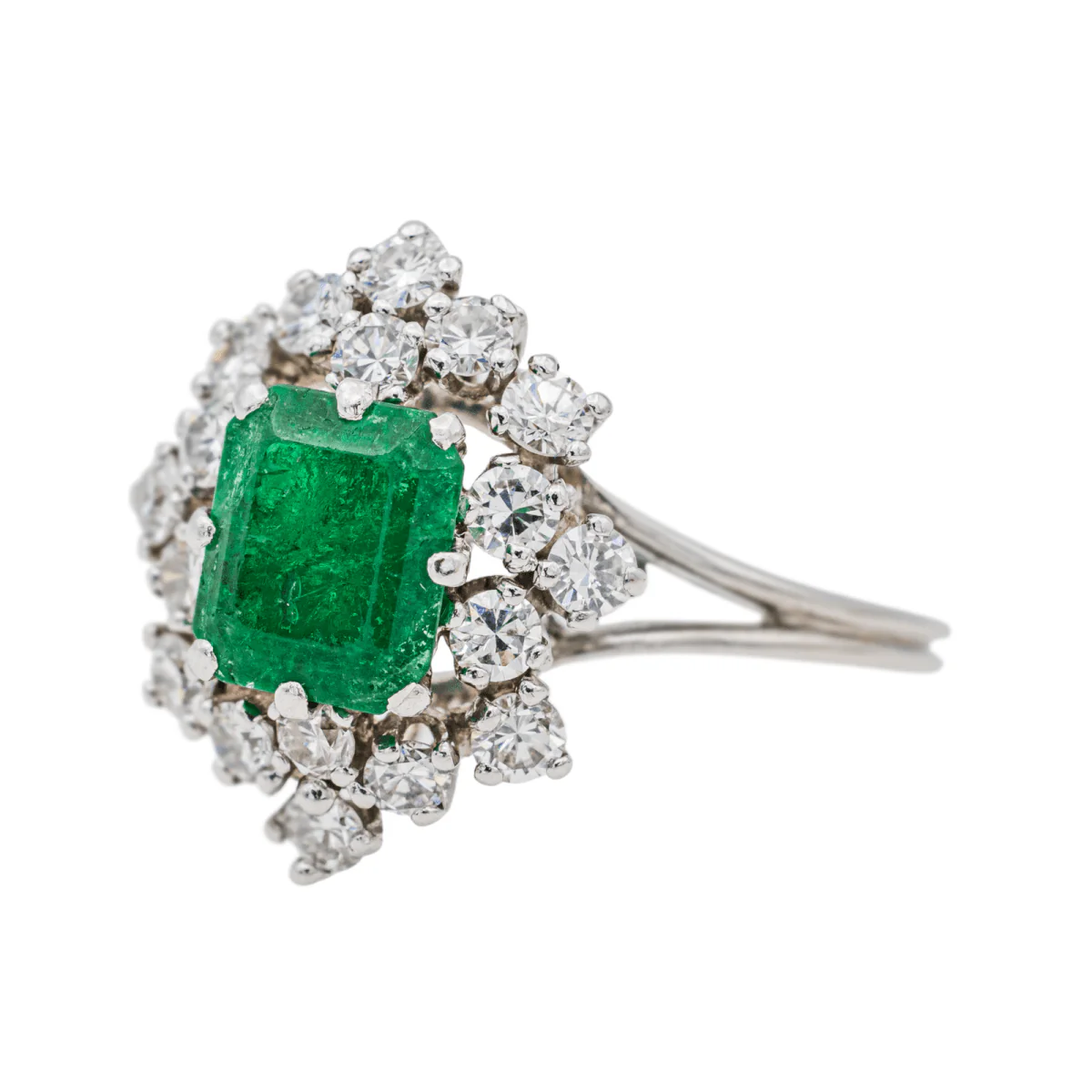 Bague Pompadour Or Blanc avec Émeraude et Diamants - Image 3