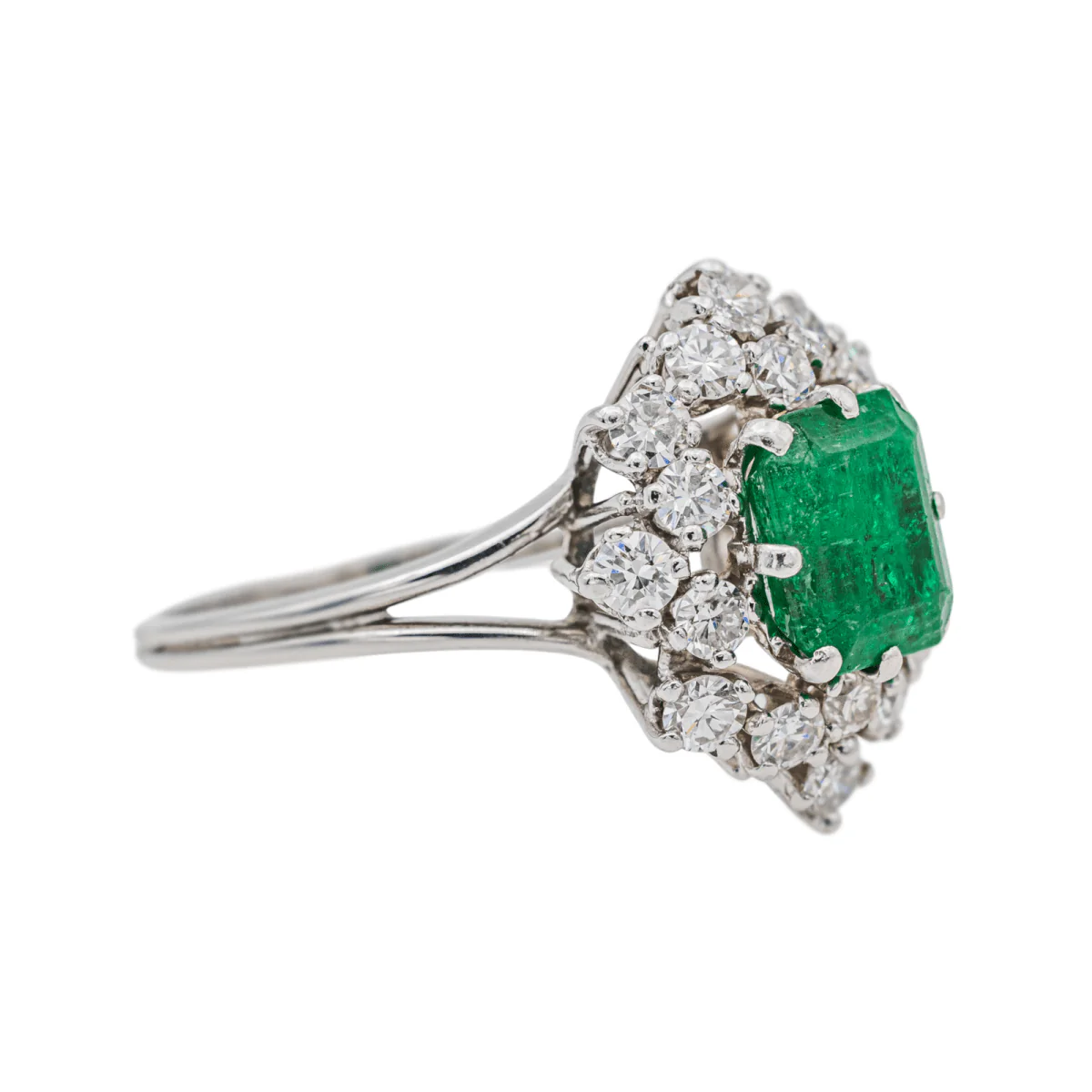 Bague Pompadour Or Blanc avec Émeraude et Diamants - Image 5