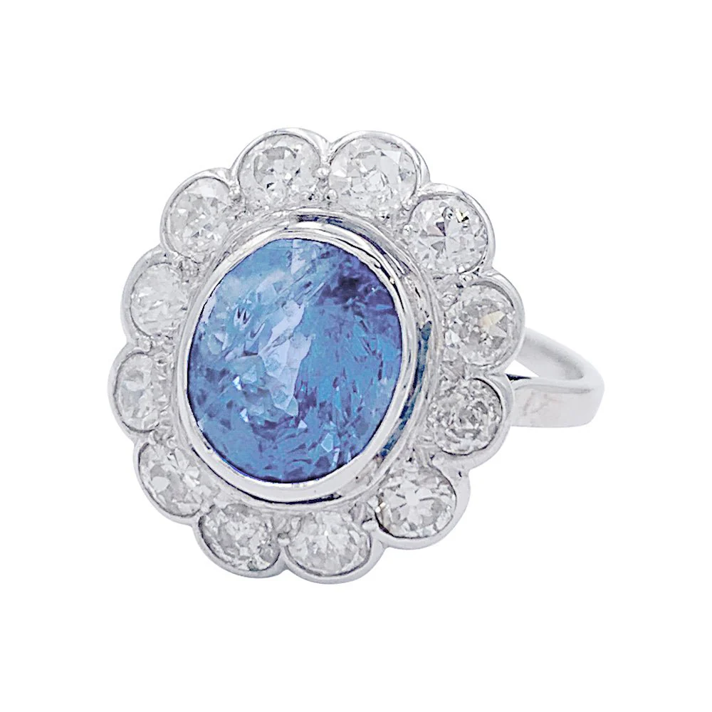 Bague Pompadour, or blanc, platine, saphir et diamants - Image 4