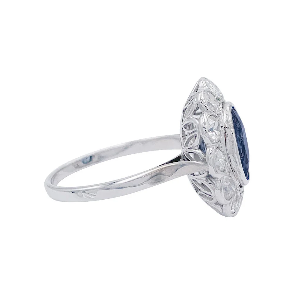 Bague Pompadour, or blanc, platine, saphir et diamants - Image 5