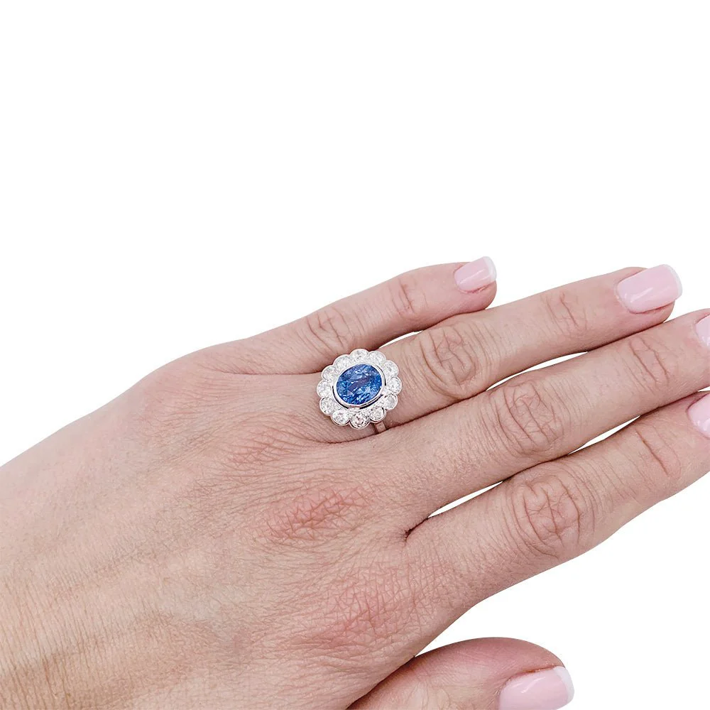 Bague Pompadour, or blanc, platine, saphir et diamants - Image 7