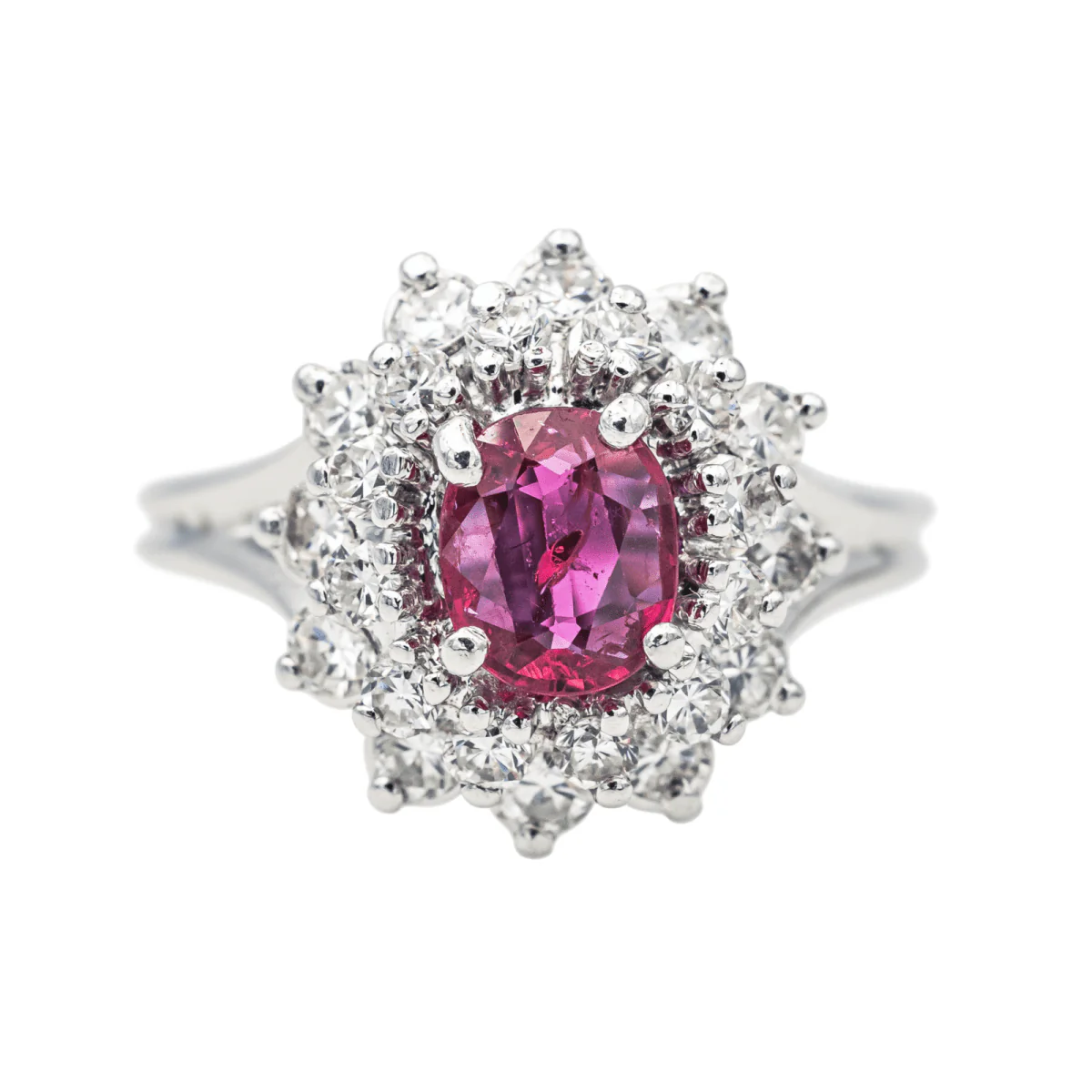 Bague Pompadour en or blanc et rubis