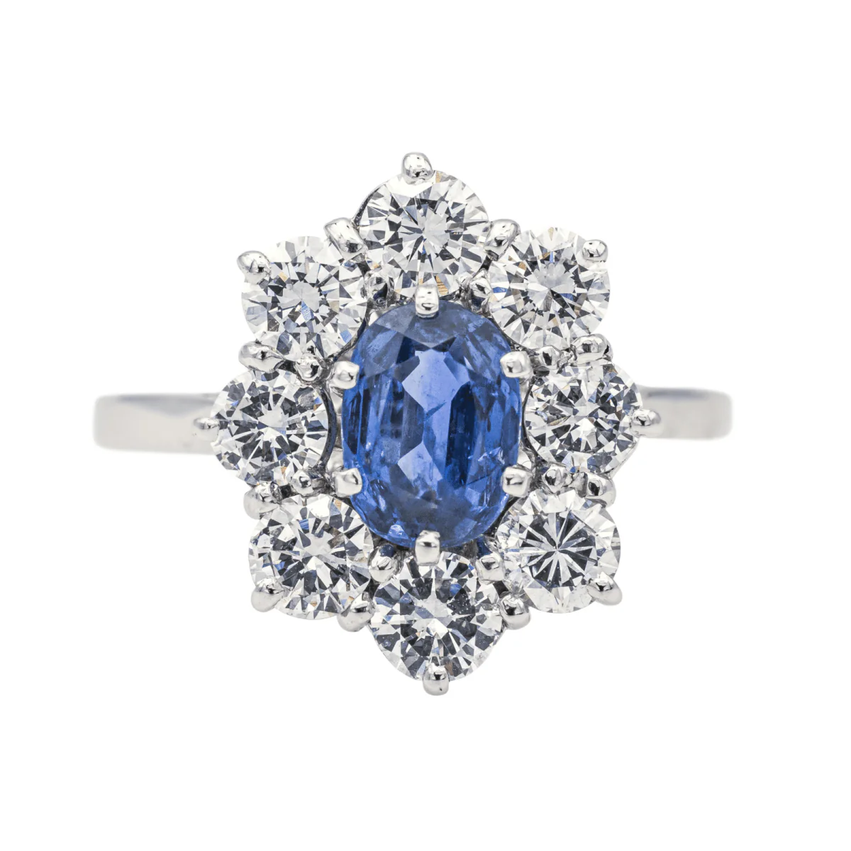 Bague Pompadour en or blanc, saphir et diamants