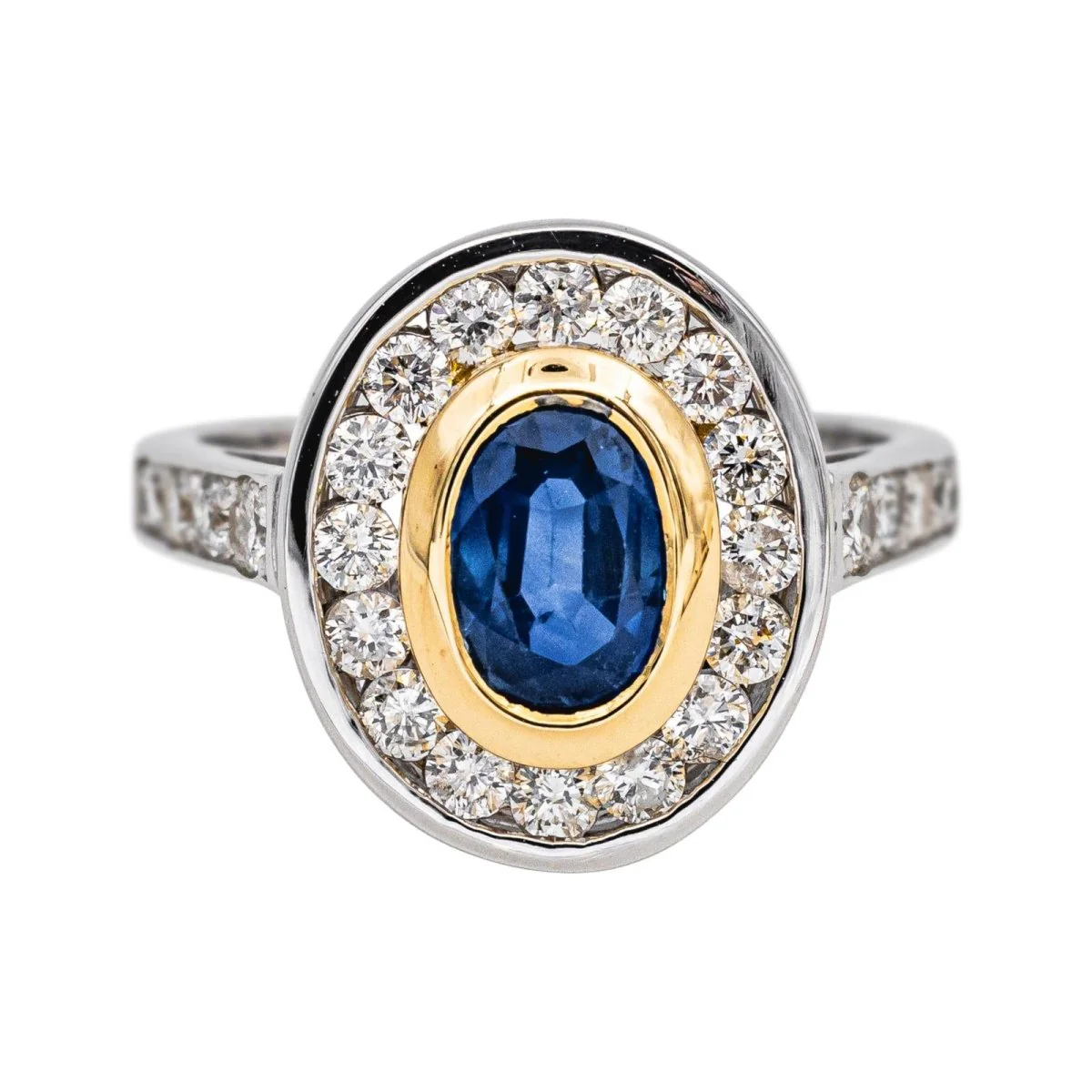 Bague Pompadour en or blanc, or jaune, saphir et diamants