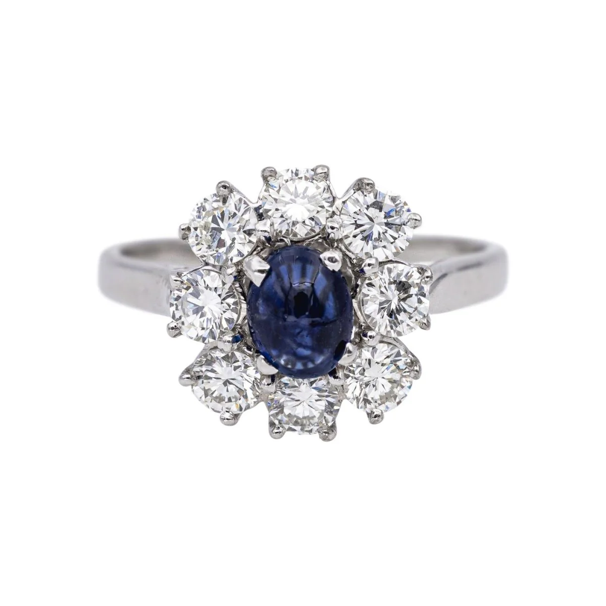 Bague Pompadour en or blanc, saphir et diamants