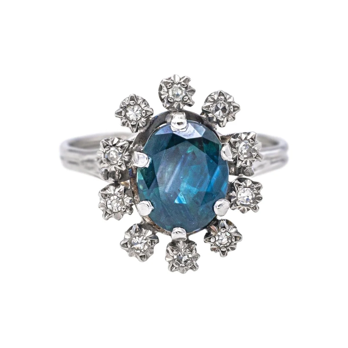 Bague Pompadour en or blanc, saphir et diamants