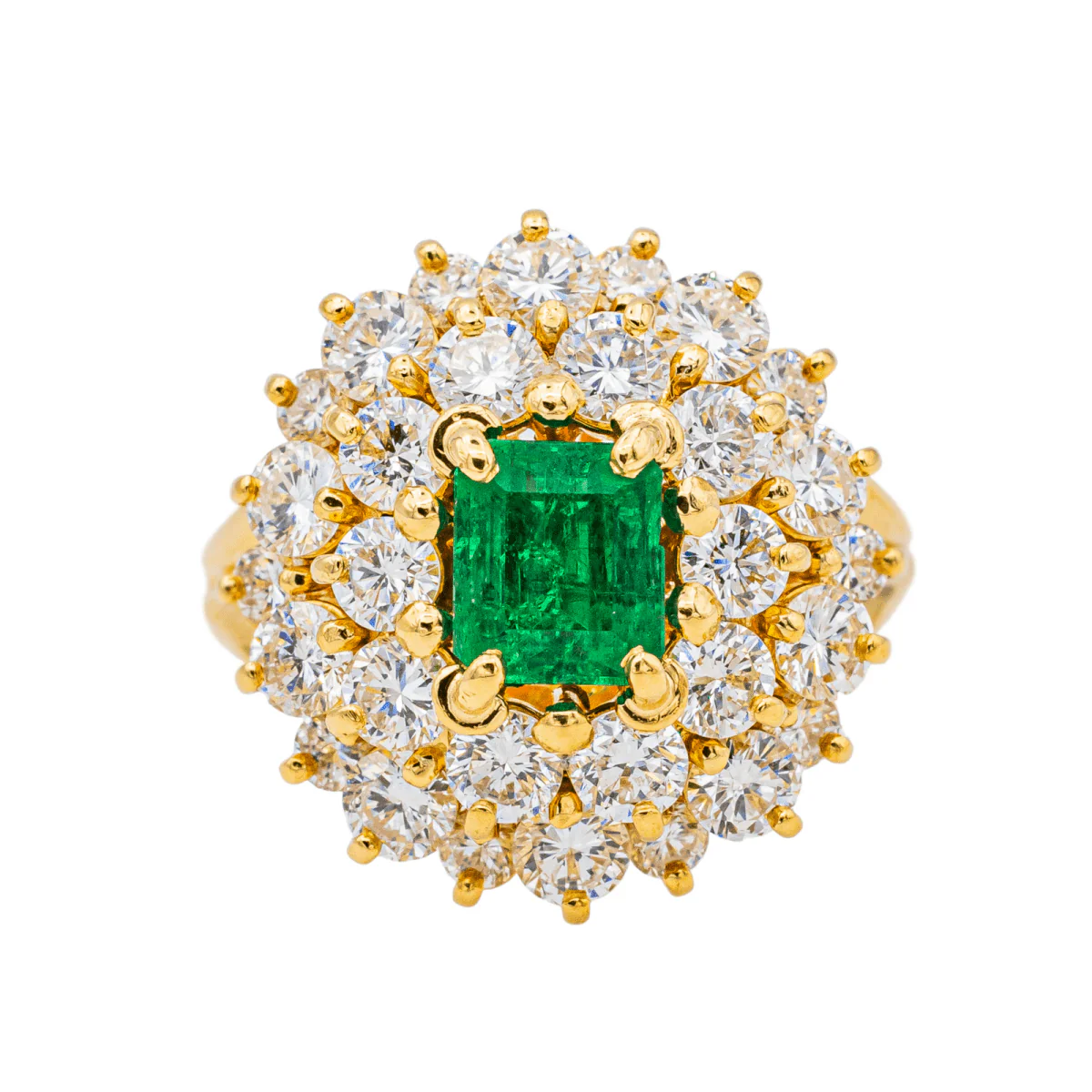 Bague Pompadour en or jaune, émeraude et diamants
