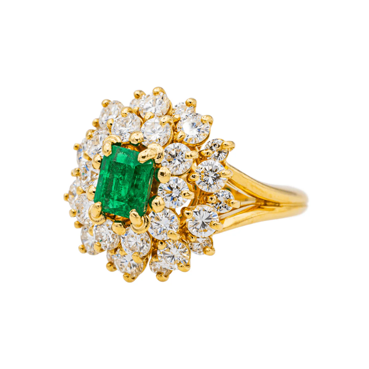 Bague Pompadour en or jaune, émeraude et diamants - Image 3