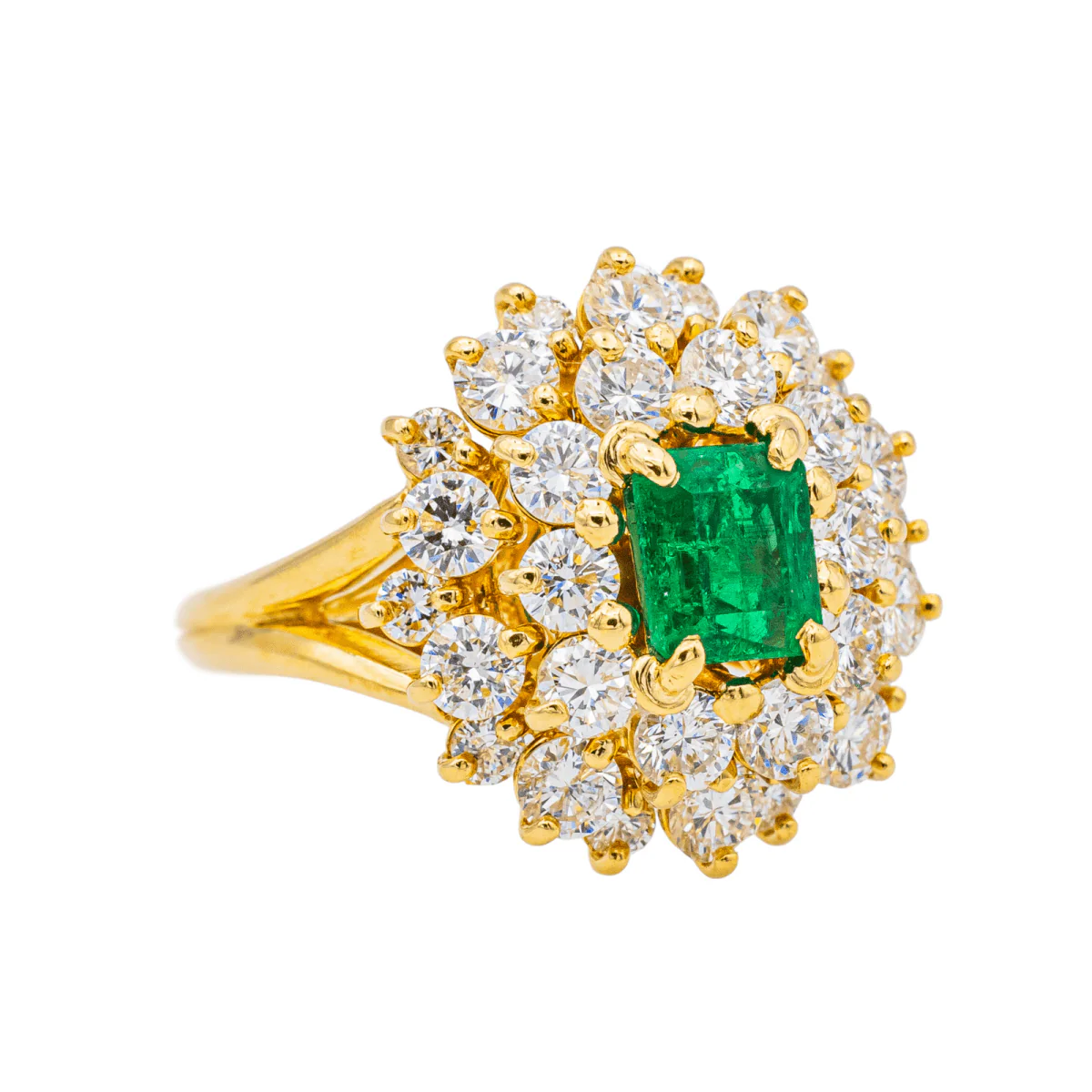 Bague Pompadour en or jaune, émeraude et diamants - Image 6