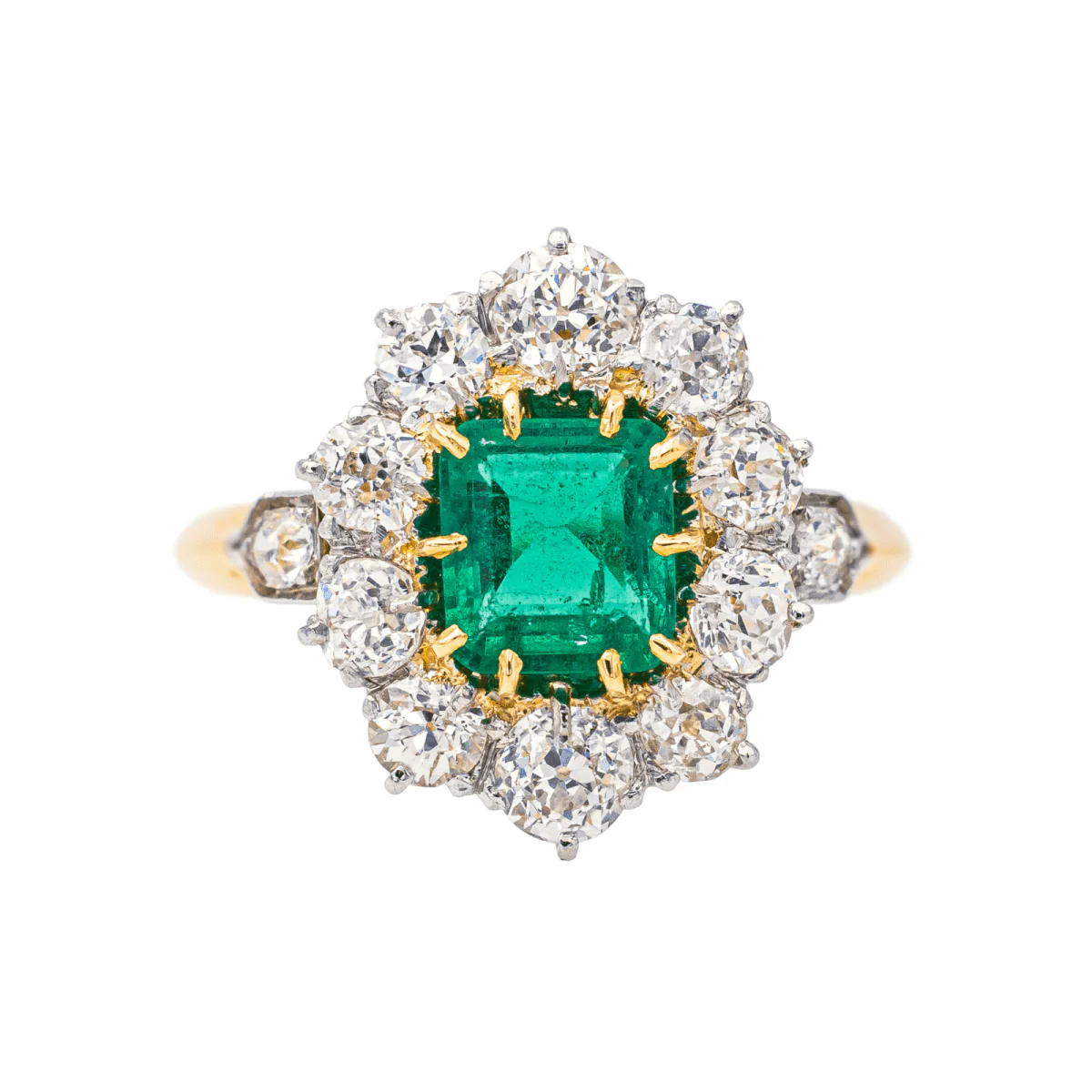 Bague Pompadour en or jaune, émeraude et diamants