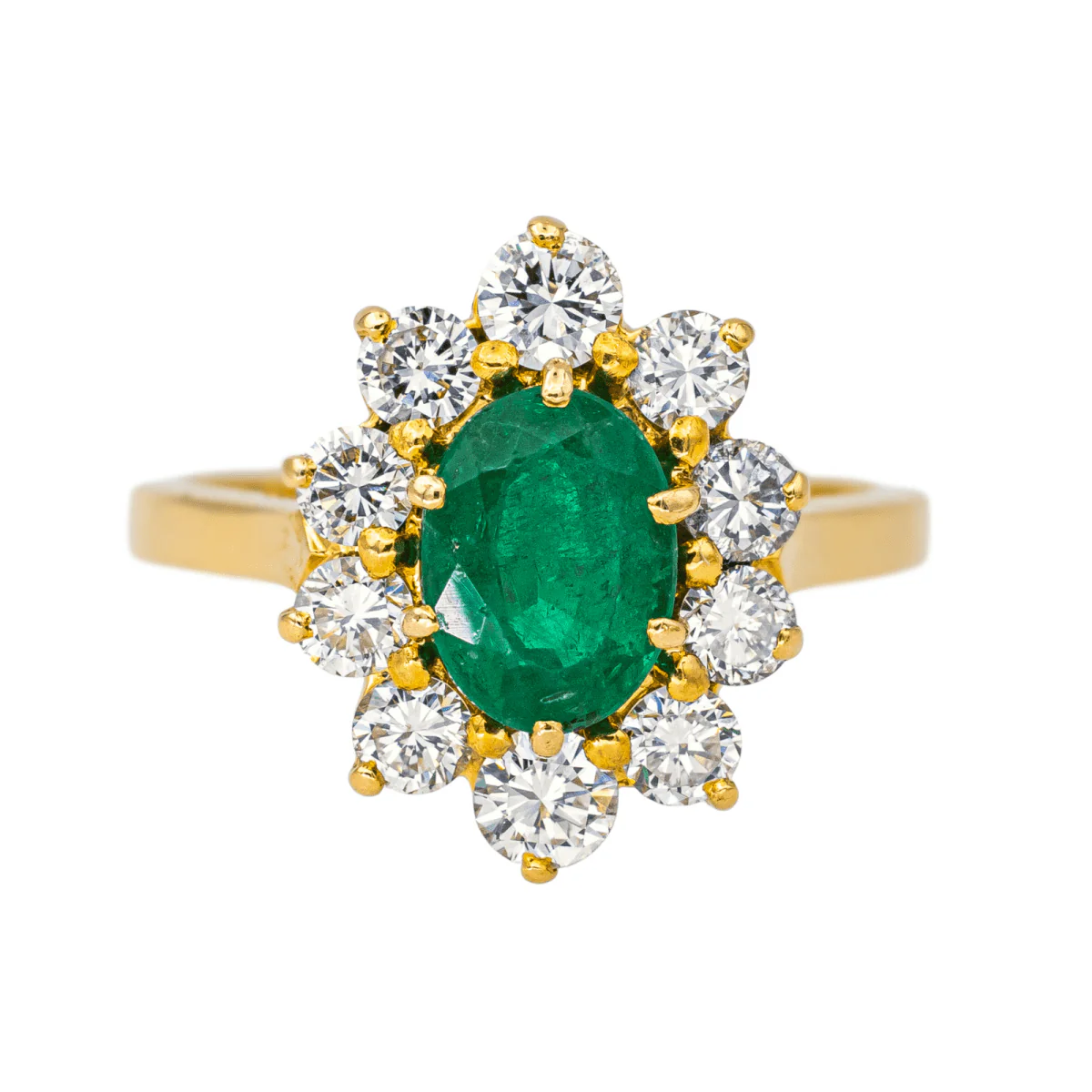Bague Pompadour en or jaune, émeraude et diamants