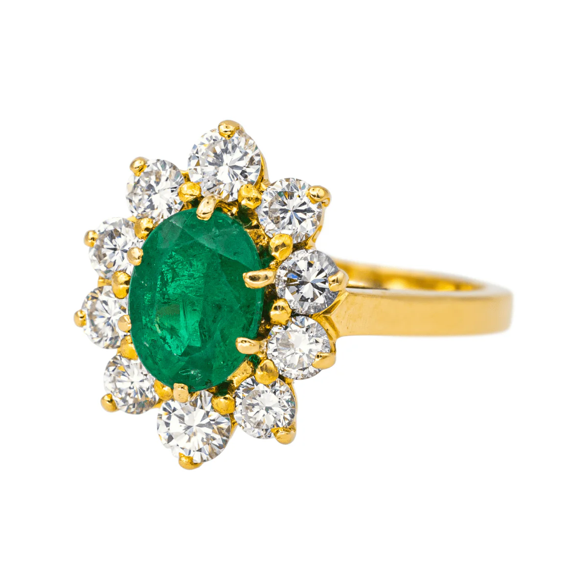 Bague Pompadour en or jaune, émeraude et diamants - Image 3