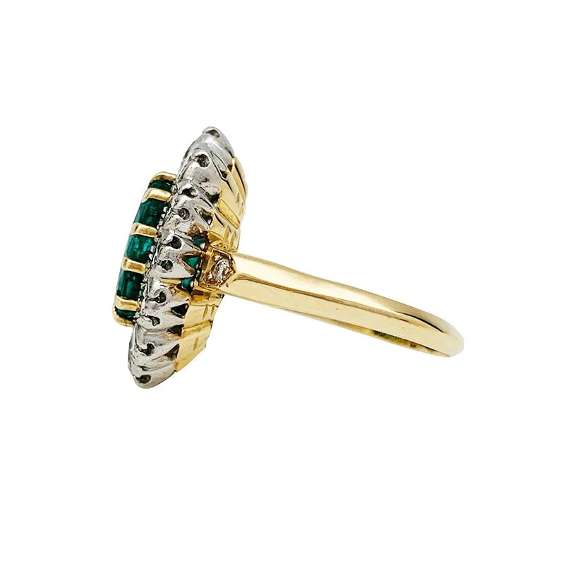 Bague pompadour or jaune et platine, émeraude 2.70 carats, diamants - Image 3