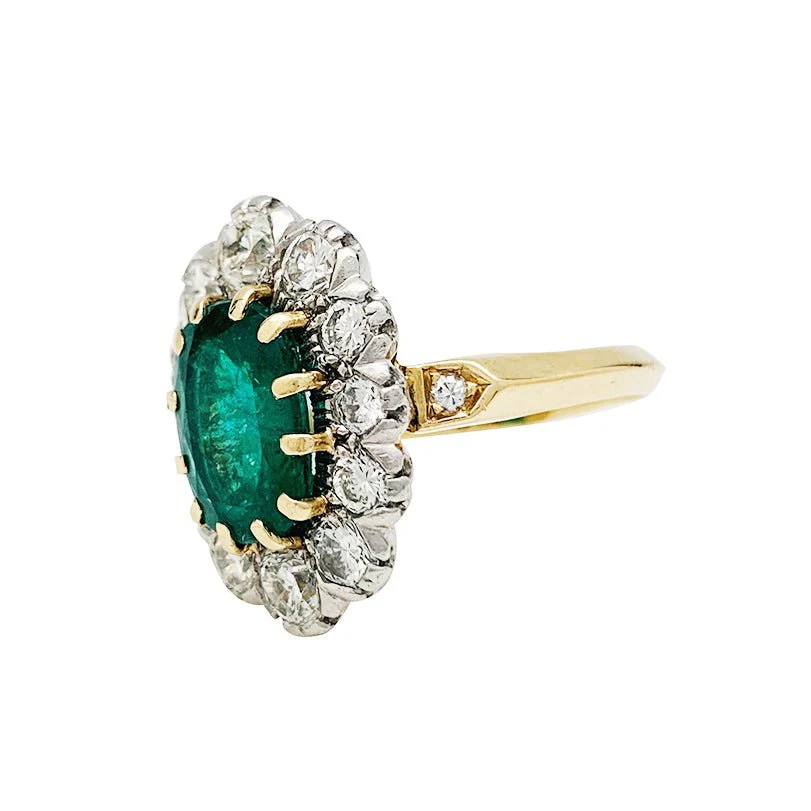 Bague pompadour or jaune et platine, émeraude 2.70 carats, diamants - Image 4