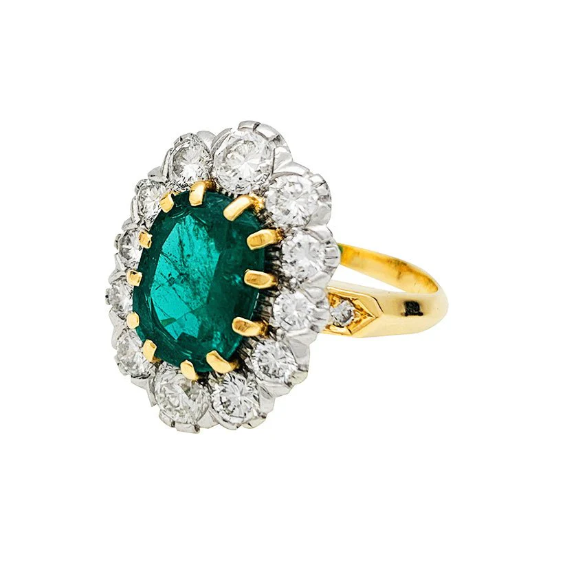 Bague pompadour or jaune et platine, émeraude 2.70 carats, diamants - Image 5