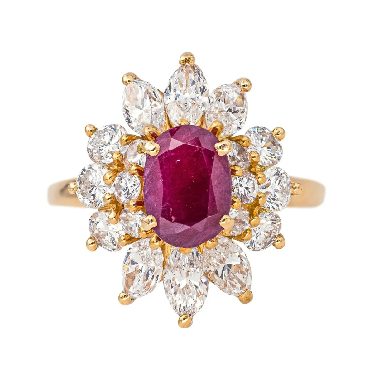 Bague Pompadour en or jaune, rubis et diamants
