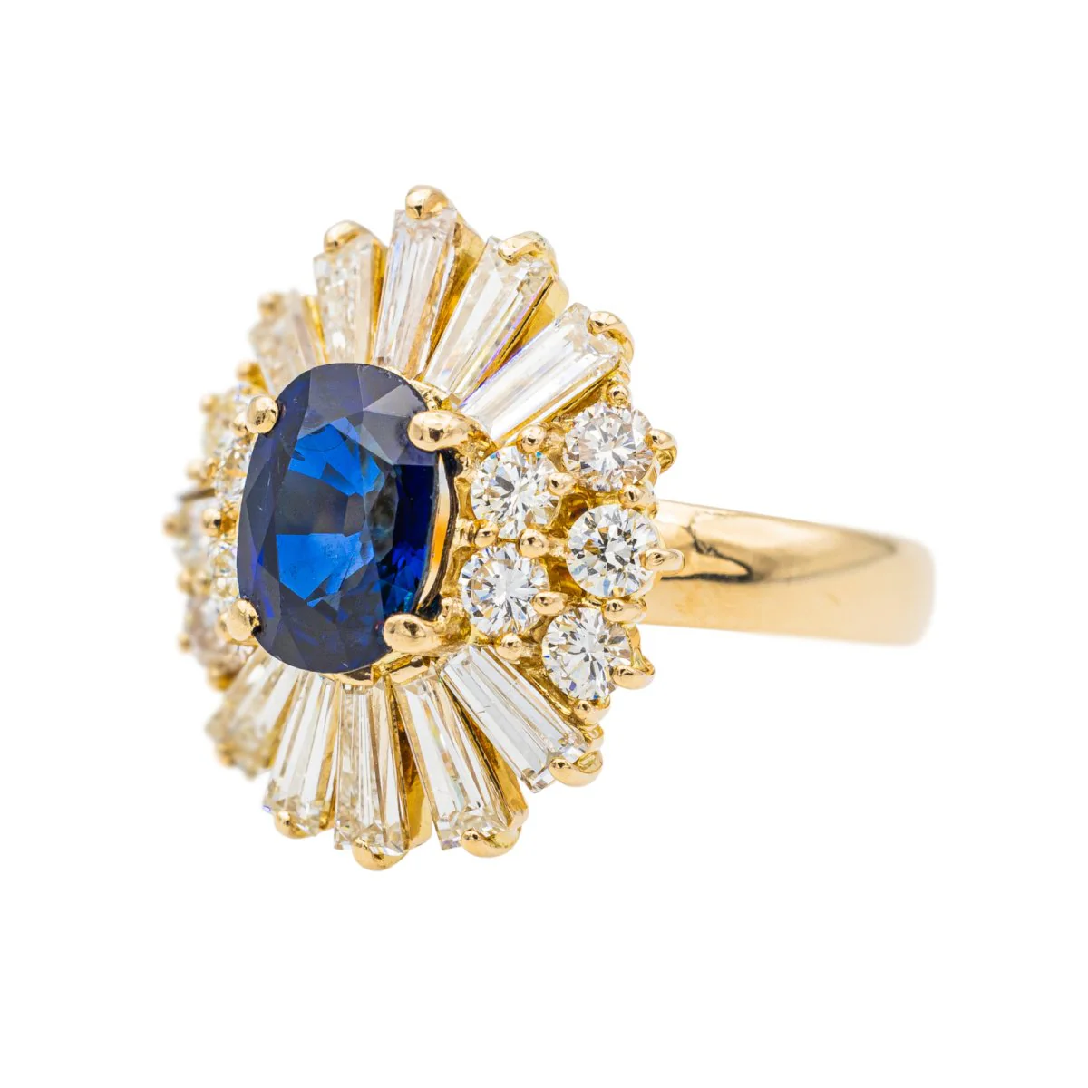 Bague Pompadour Or Jaune Saphir et Diamants - Image 3