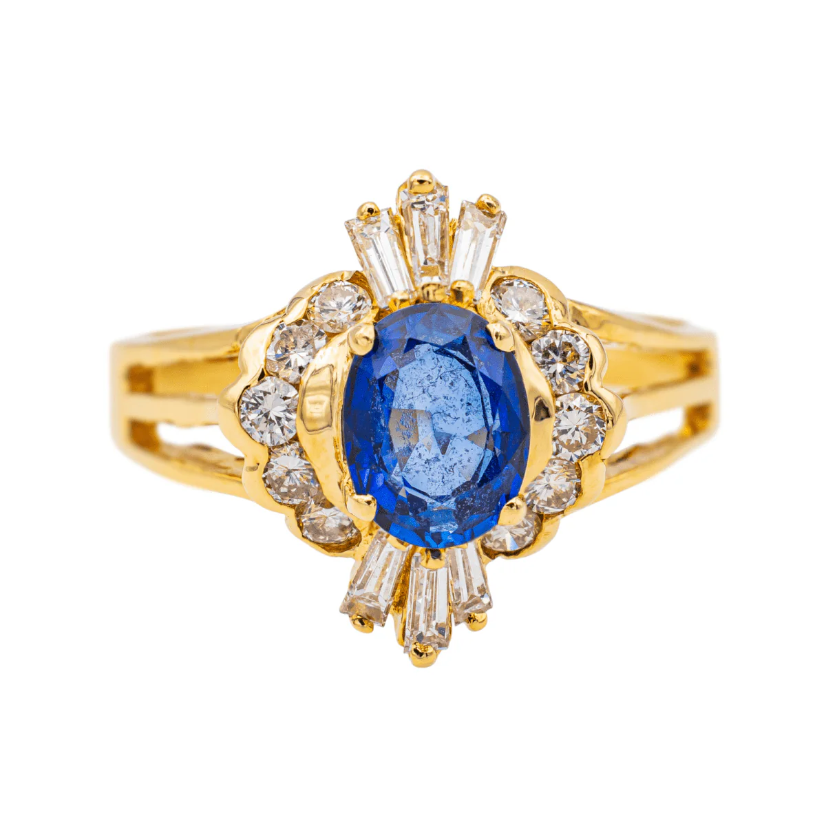 Bague Pompadour en or jaune, saphir et diamants