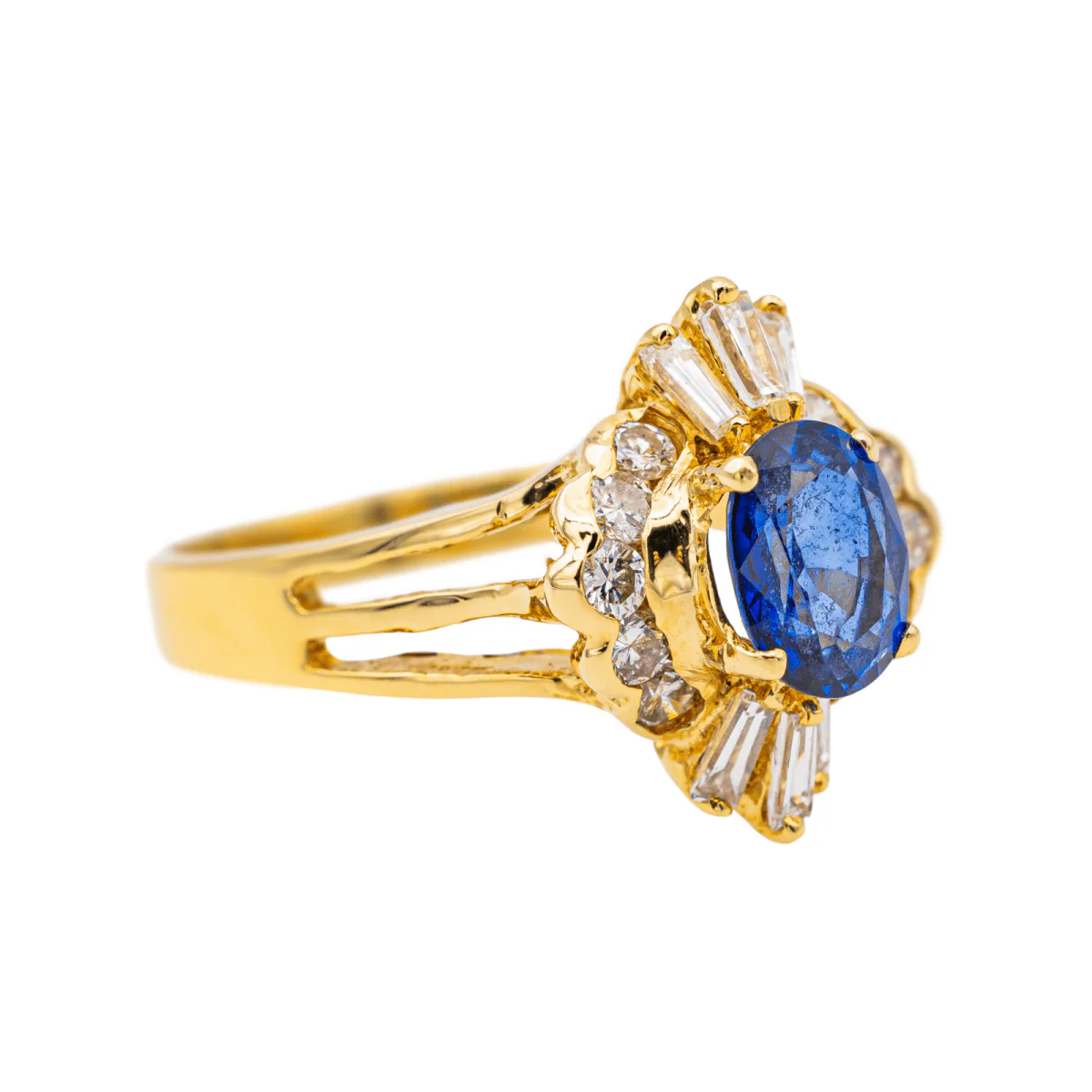 Bague Pompadour en or jaune, saphir et diamants - Image 6