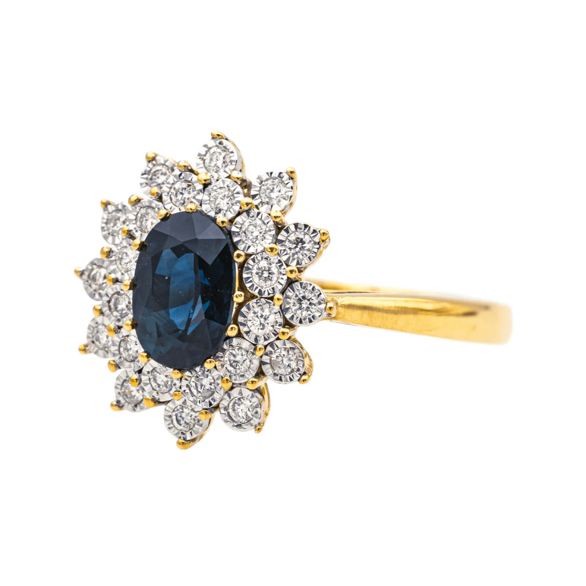 Bague Pompadour en or jaune, or blanc, saphir et diamants - Image 3