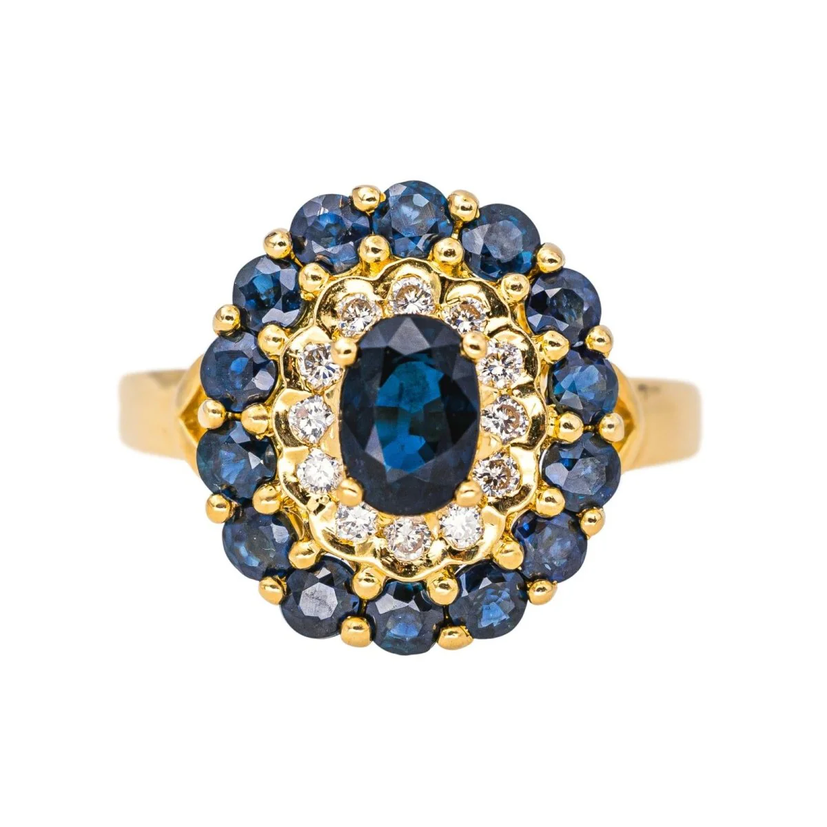 Bague Pompadour en or jaune, saphirs et diamants