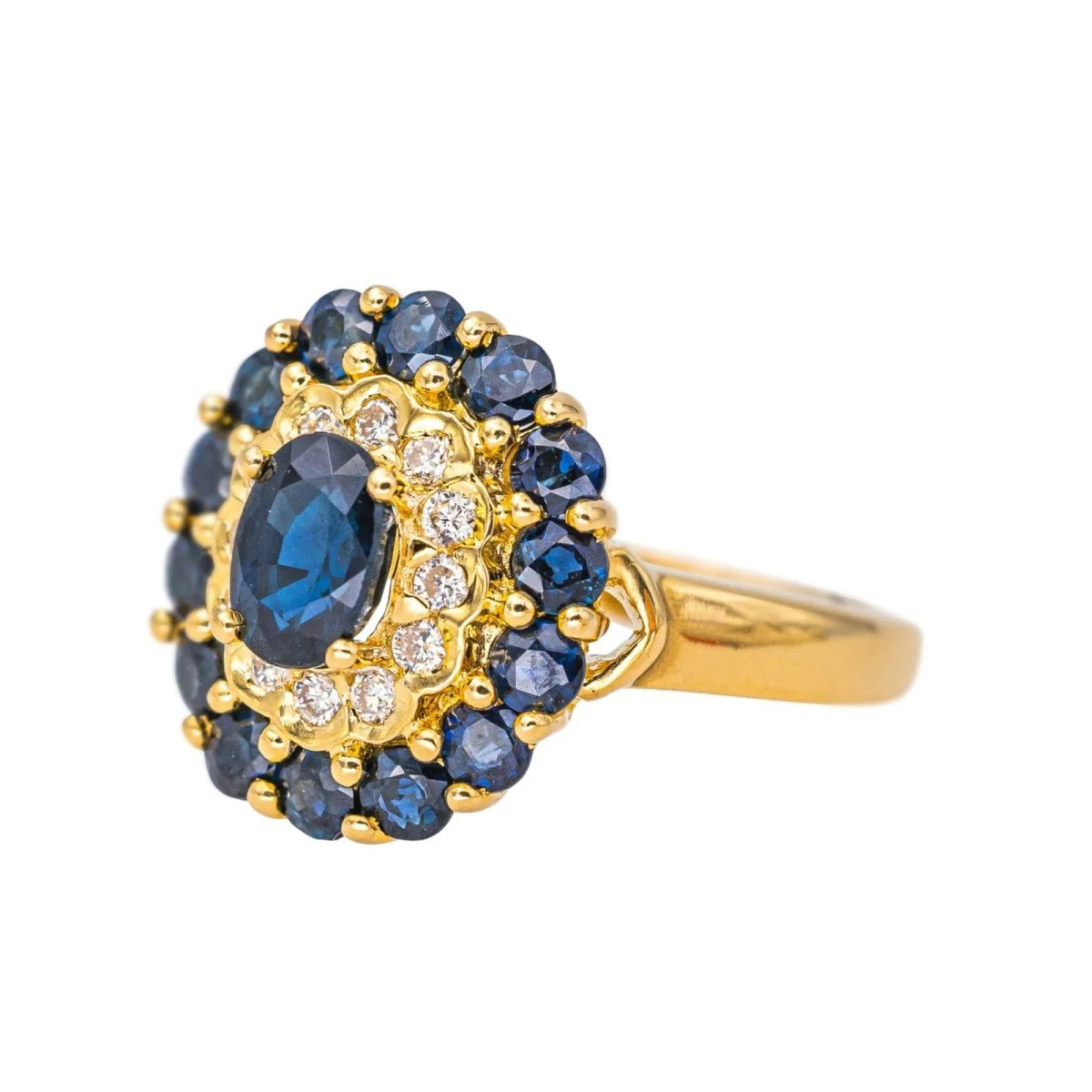 Bague Pompadour en or jaune, saphirs et diamants - Image 3