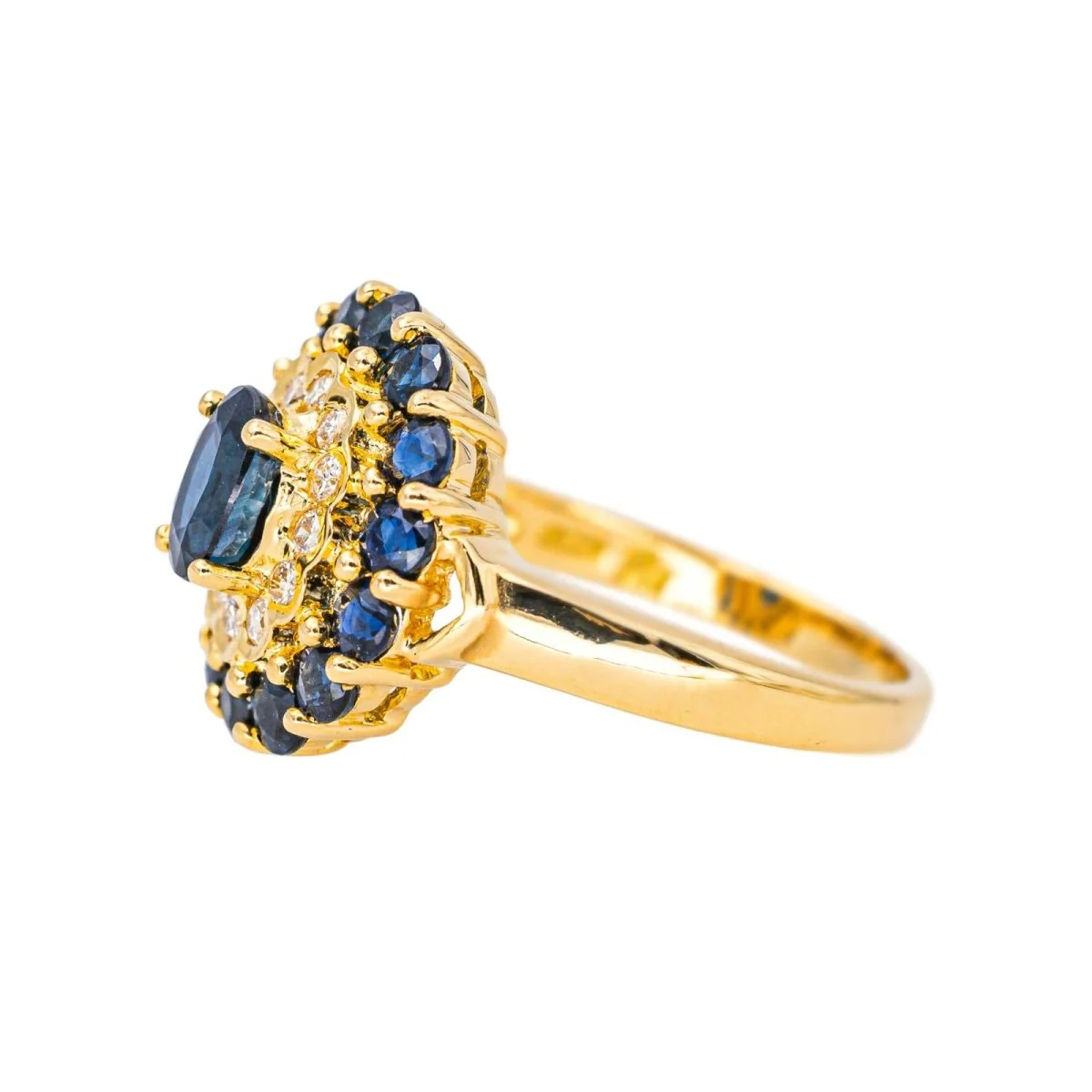 Bague Pompadour en or jaune, saphirs et diamants - Image 4