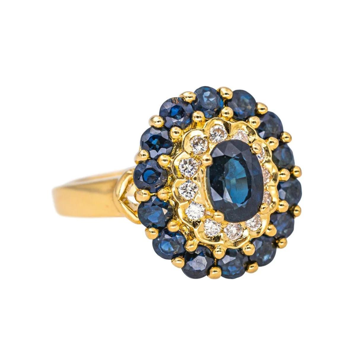 Bague Pompadour en or jaune, saphirs et diamants - Image 6