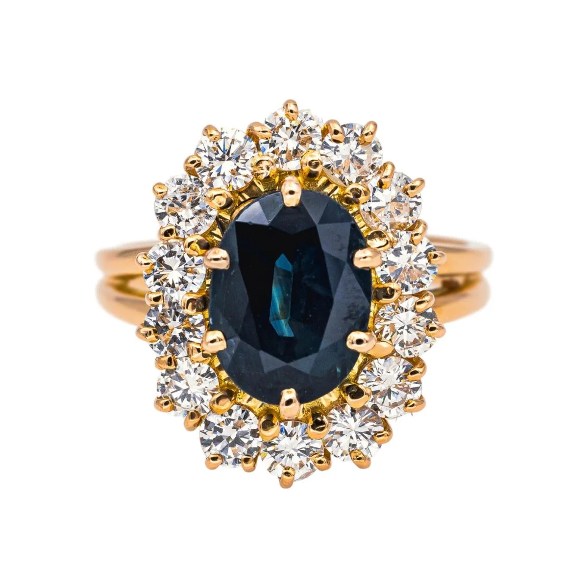 Bague Pompadour en or jaune, saphir et diamants