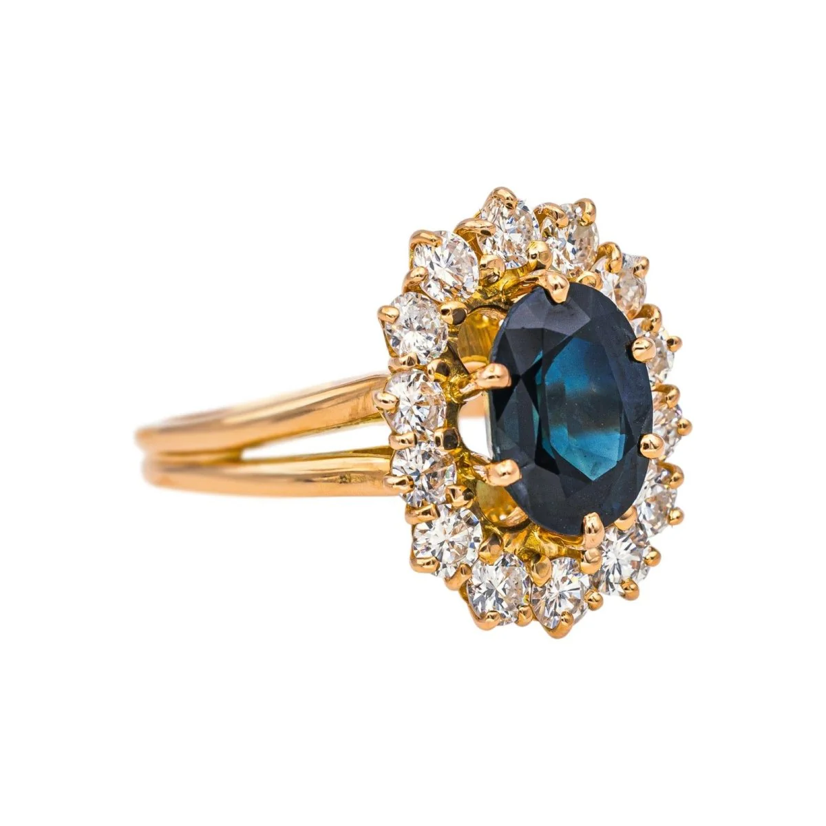 Bague Pompadour en or jaune, saphir et diamants - Image 6