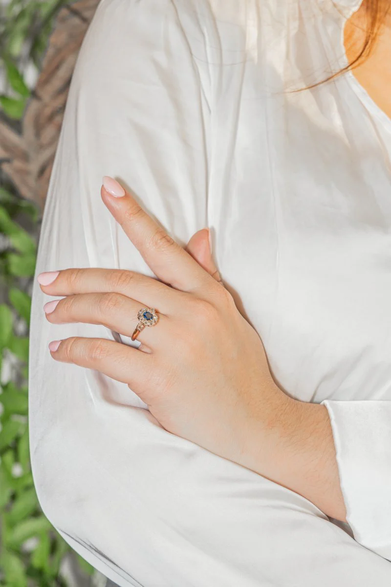 Bague Pompadour Or rose  Saphir - Image 2