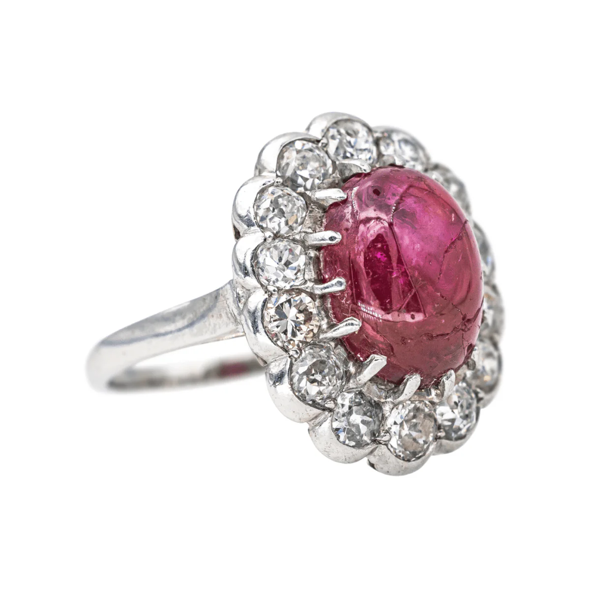 Bague Pompadour en platine, rubis et diamants - Image 6