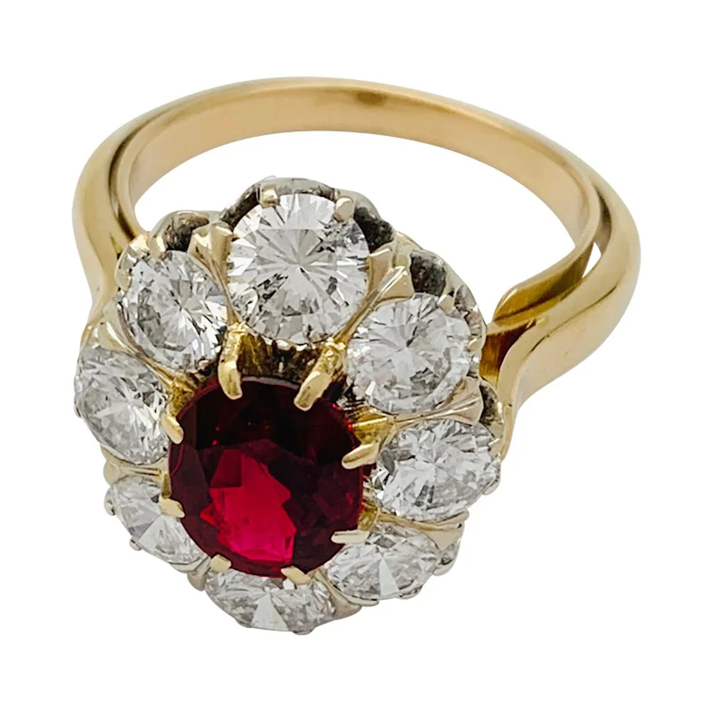 Bague pompadour rubis, diamants, or jaune - Image 10