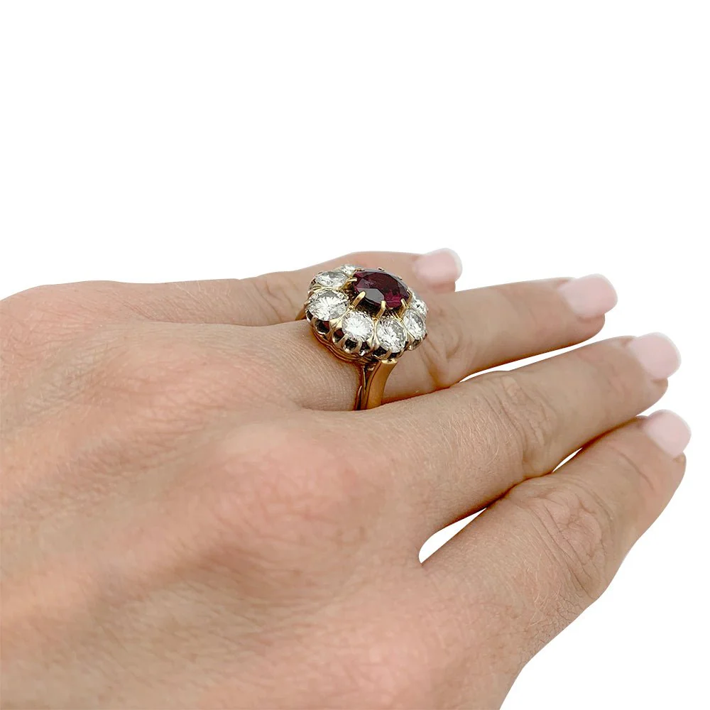Bague pompadour rubis, diamants, or jaune - Image 3