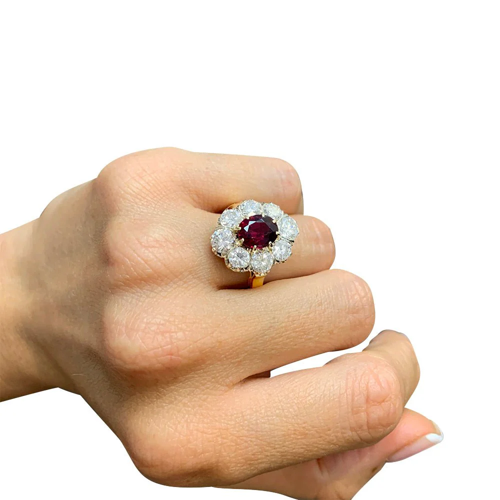Bague pompadour rubis, diamants, or jaune - Image 4