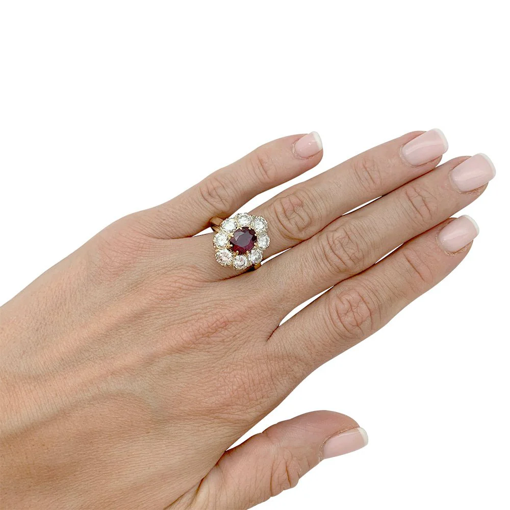 Bague pompadour rubis, diamants, or jaune - Image 5