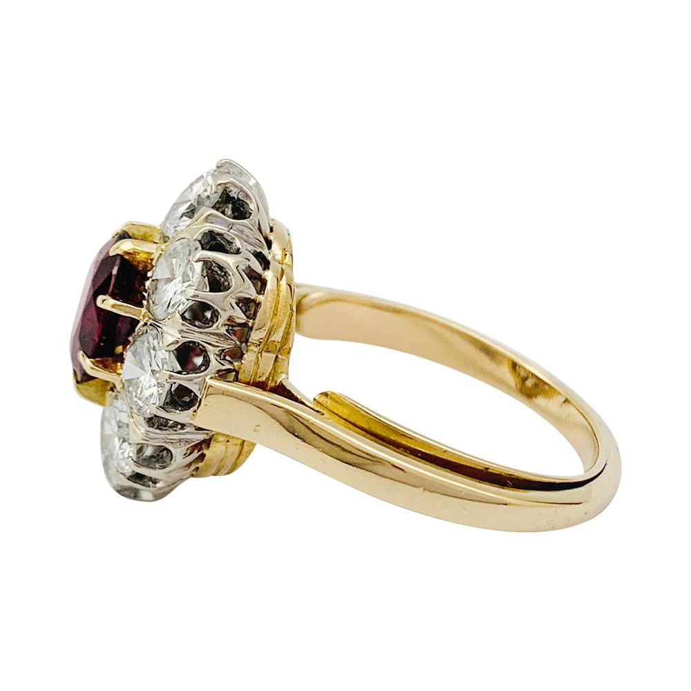 Bague pompadour rubis, diamants, or jaune - Image 6