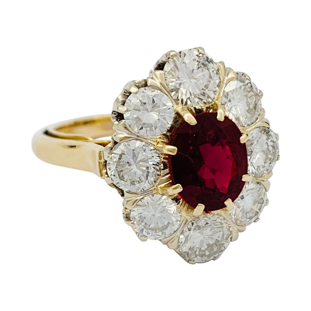 Bague pompadour rubis, diamants, or jaune - Image 8