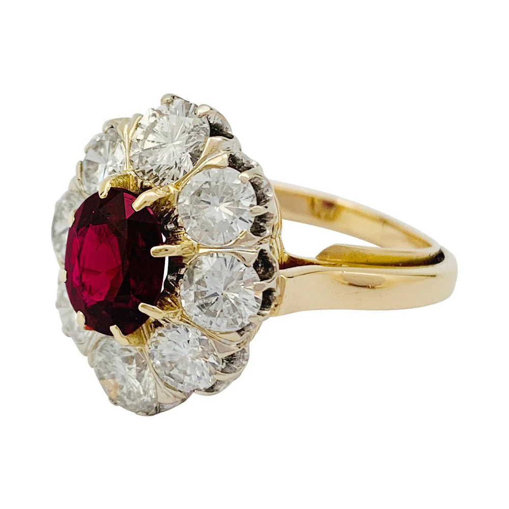Bague pompadour rubis, diamants, or jaune - Image 9