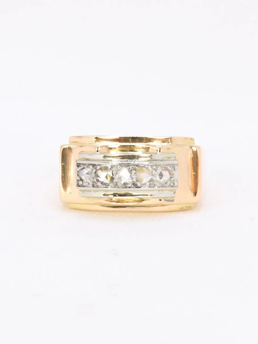 Bague pont or jaune diamants taille rose