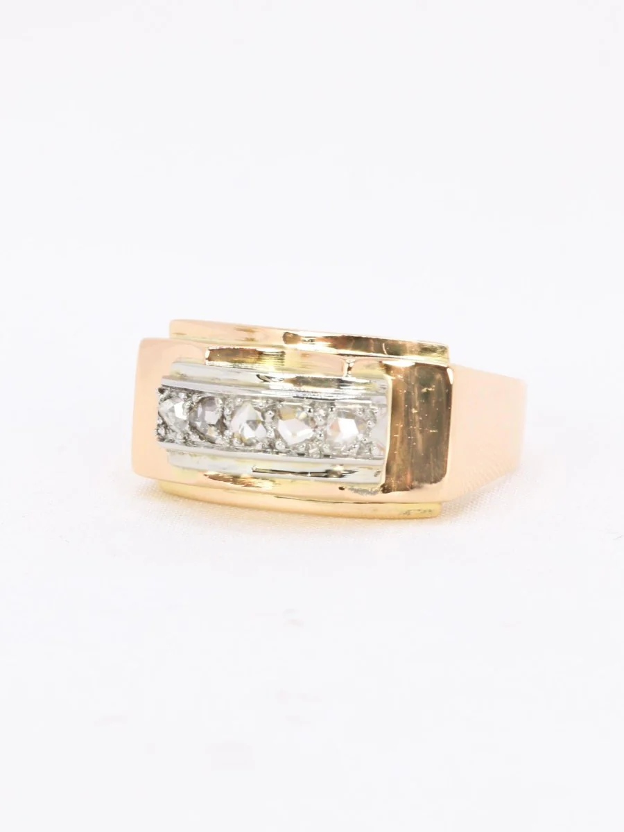 Bague pont or jaune diamants taille rose - Image 4