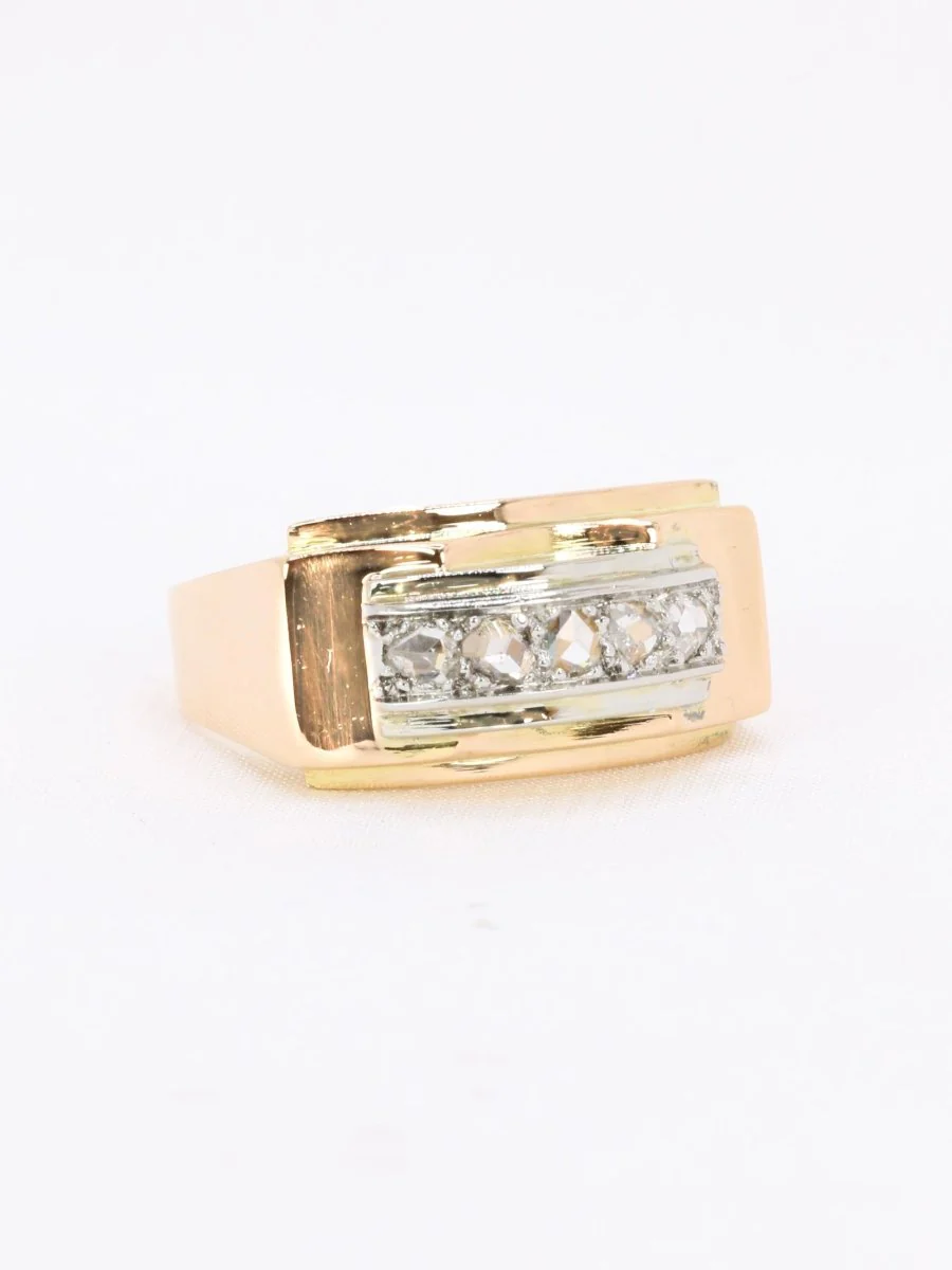 Bague pont or jaune diamants taille rose - Image 7