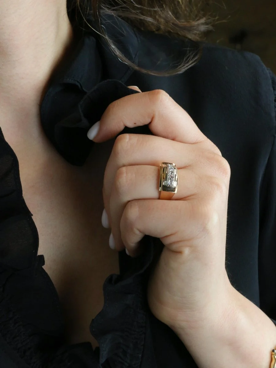 Bague pont or jaune diamants taille rose - Image 8