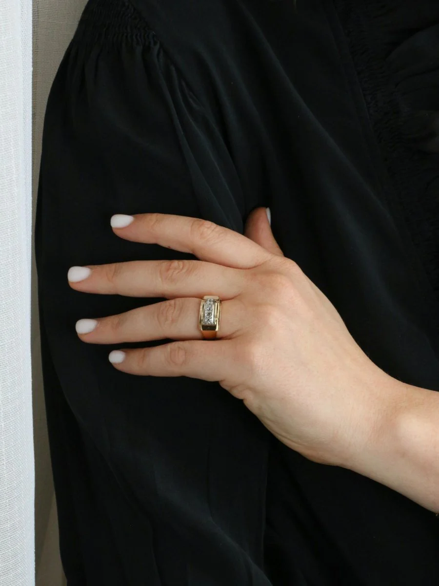 Bague pont or jaune diamants taille rose - Image 9