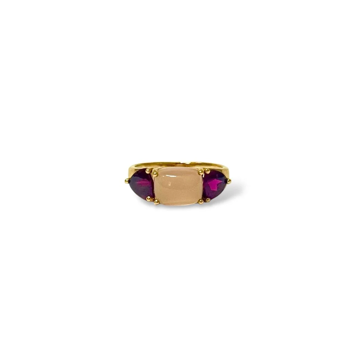 Bague quartz rose en or jaune et améthyste - Image 3
