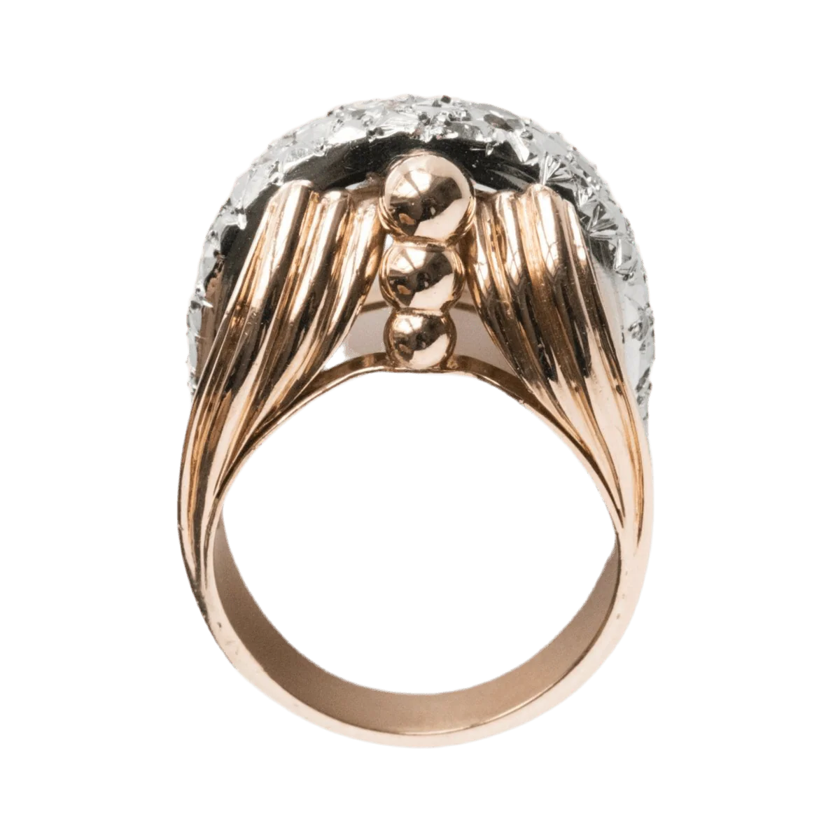 Bague Chevalière en or jaune, platine, perles et diamants - Image 6