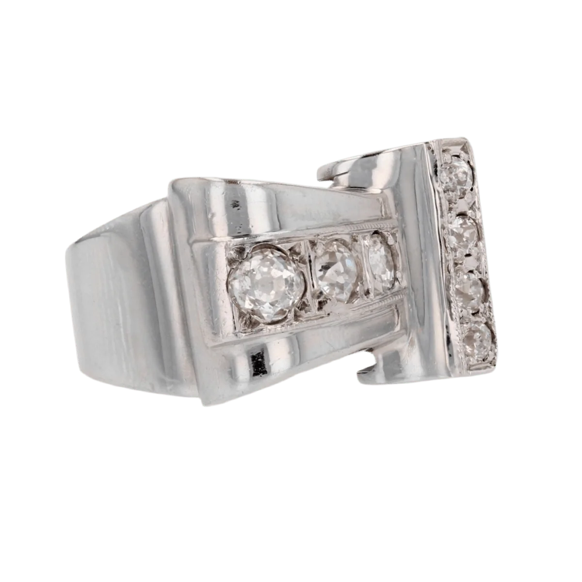 Bague Tank en or rhodié et diamants - Image 5
