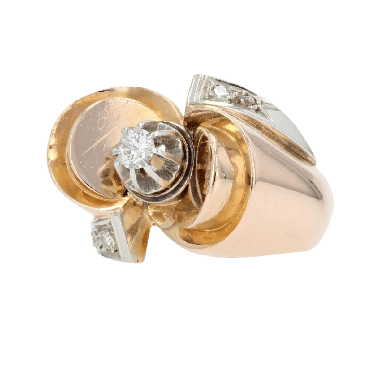 Bague Tank en or rose, platine et diamants - Image 3