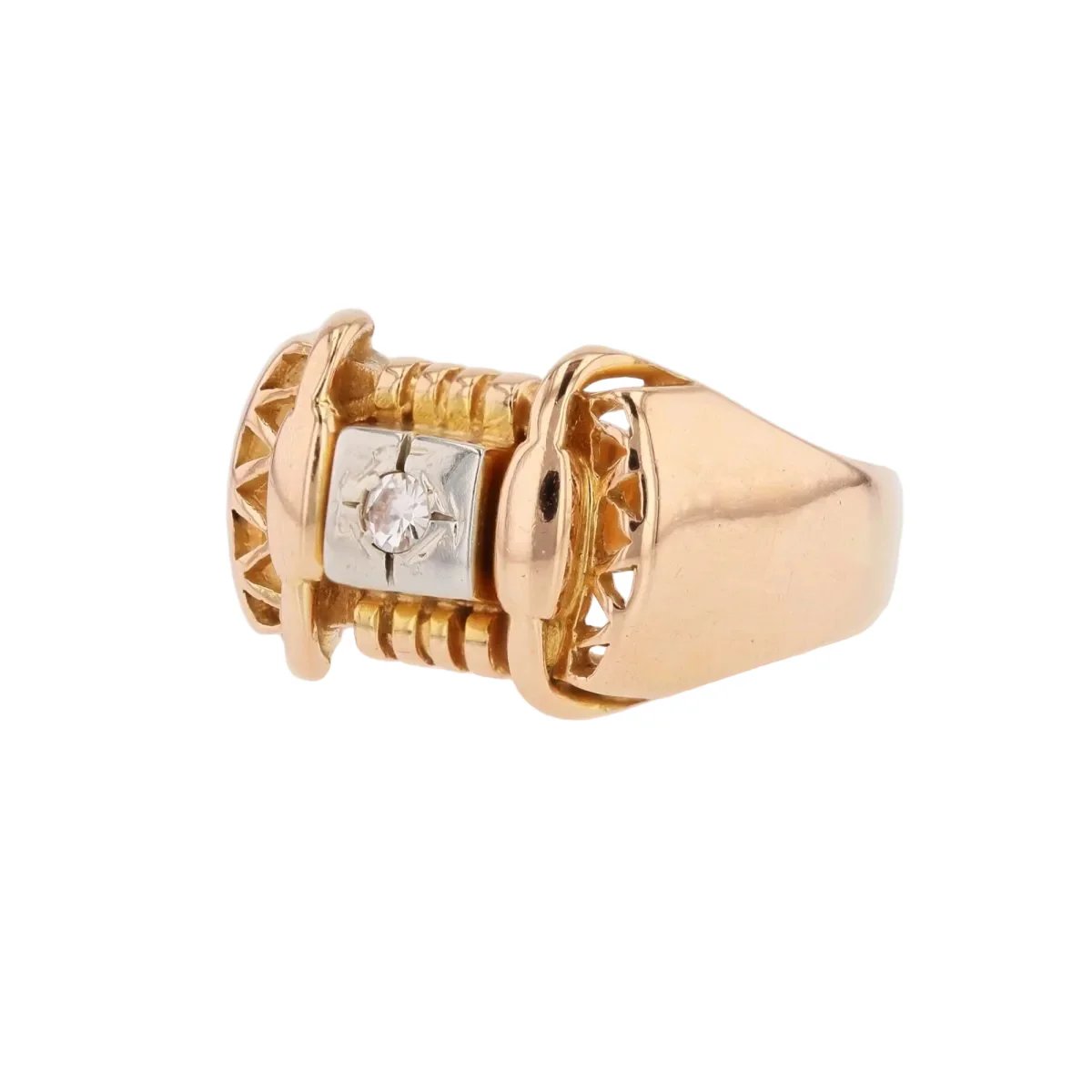 Bague Tank en or rose, platine et diamants - Image 3