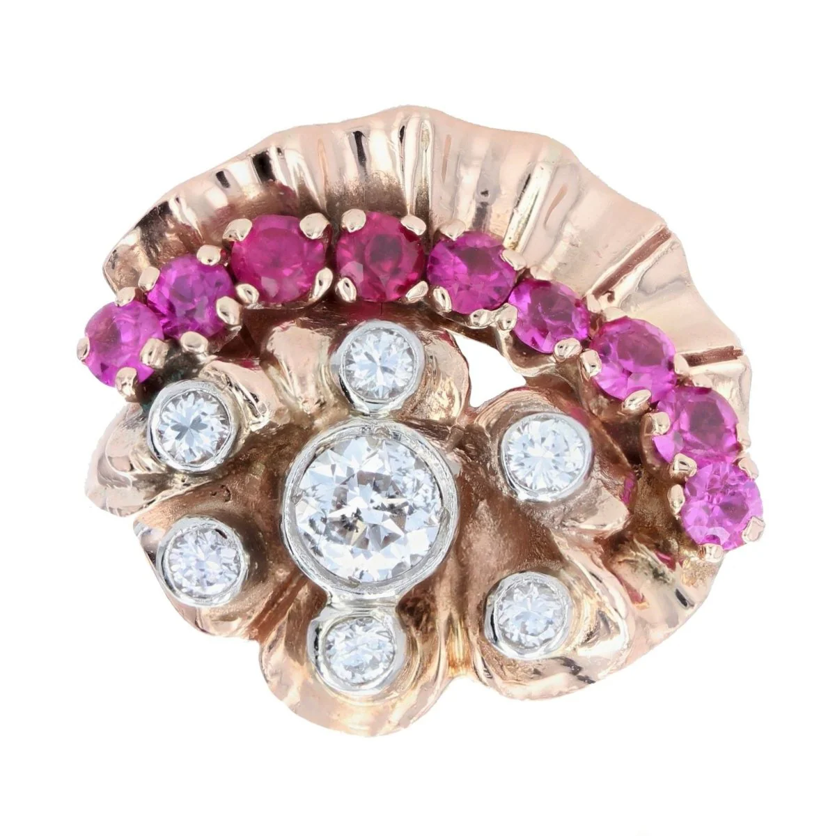 Bague Marguerite en or rose, rubis et diamants